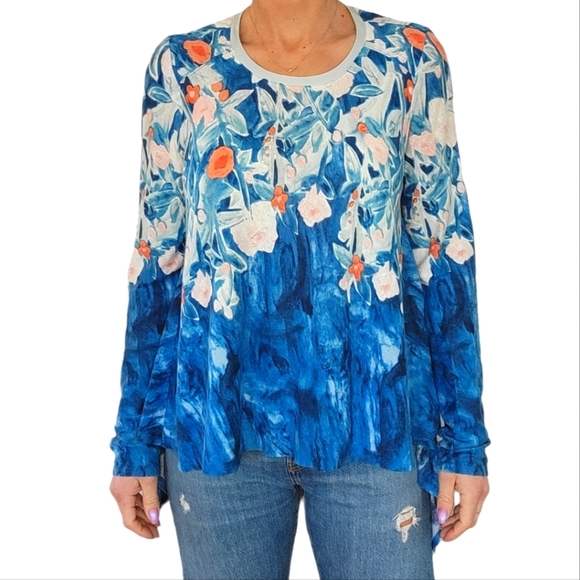 Anthropologie Meadow Rue Linen Cotton Blouse Size Small Blue Floral - Picture 3 of 8